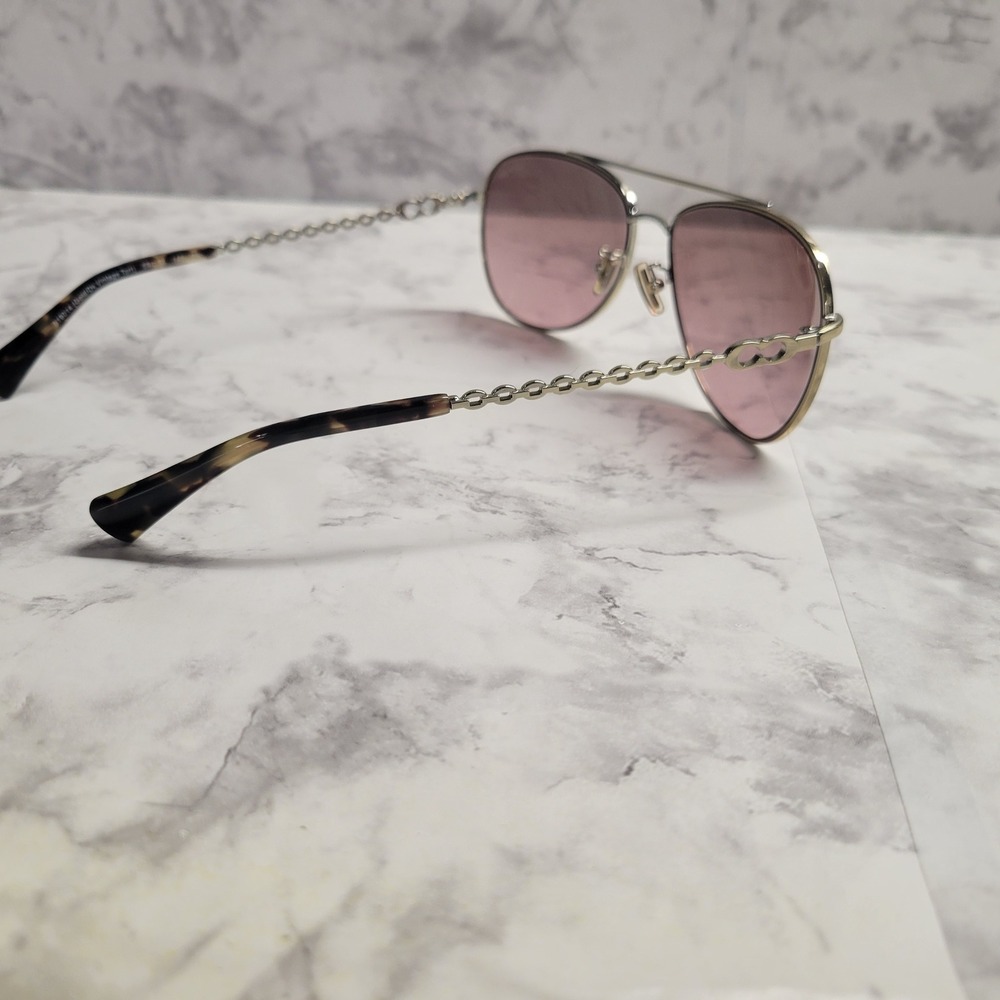 Coach Bree Aviator Sunglasses Gold Vintage Tortoise Pink Lens 59-14-140 - Picture 3 of 9